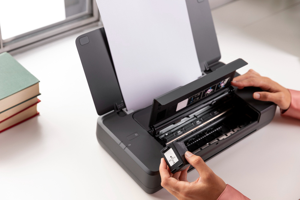 Brother office printer and business equipment setup in a professional workplace in Saudi Arabia